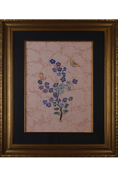 Kadife Çiçeği Ebru ve  Çifte Kelebek Tablosu