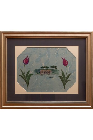 Çifte Lale Ebru Kayıklar ve Köşk Tablosu